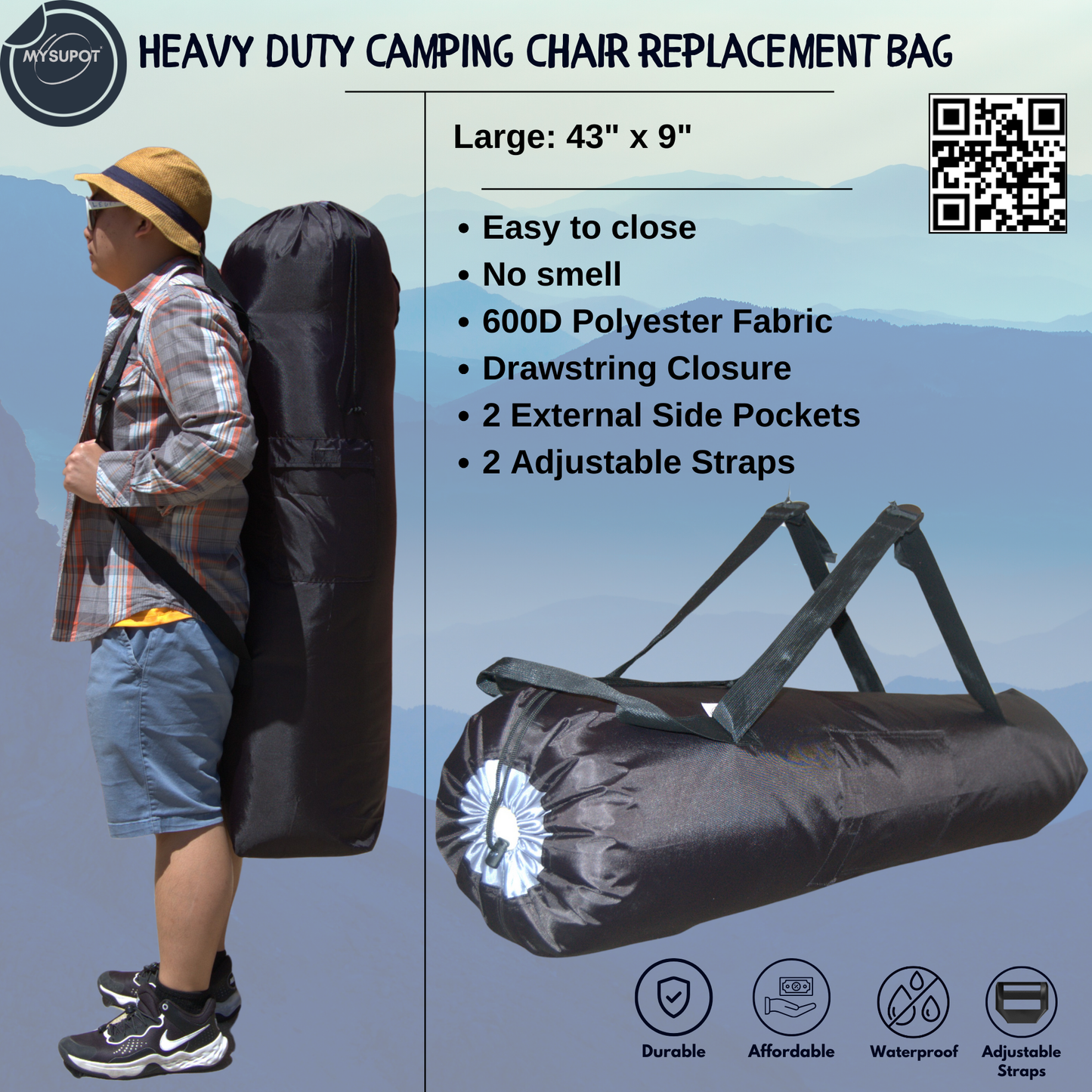 Heavy-Duty Camp Chair Bag (L- 43' x 9") Single