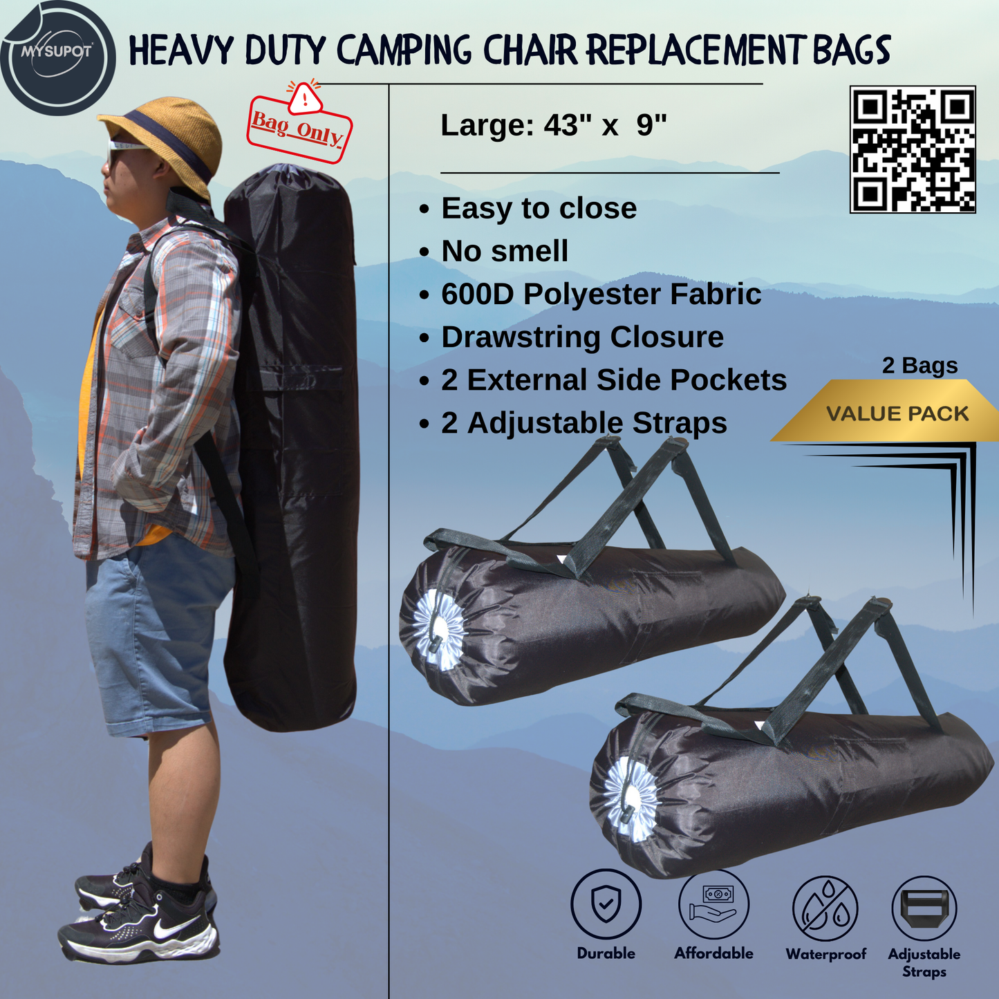 Heavy-Duty Camp Chair Bag (L- 43' x 9") Double