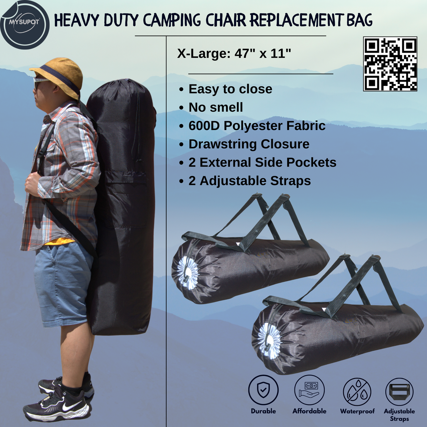 Heavy-Duty Camp Chair Bag (XL- 47' x 11") Double