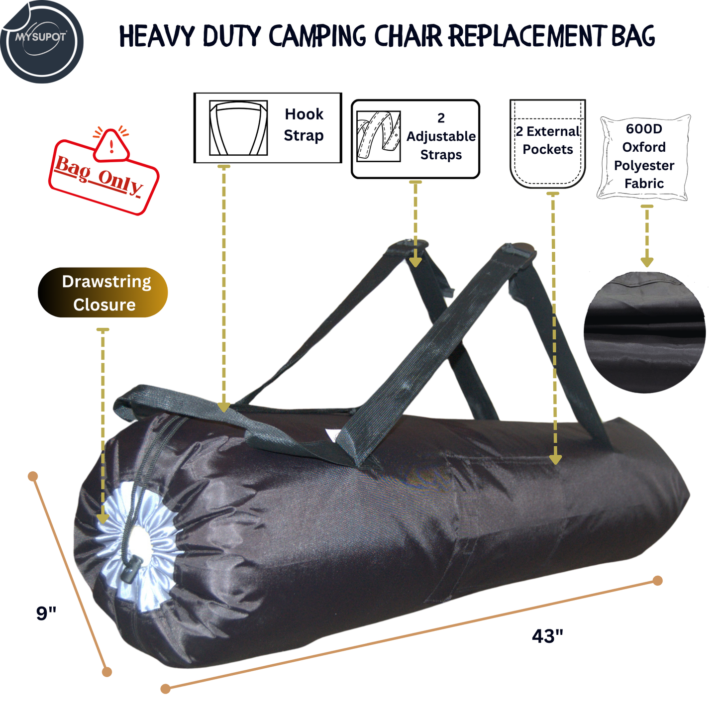 Heavy-Duty Camp Chair Bag (L- 43' x 9") Single