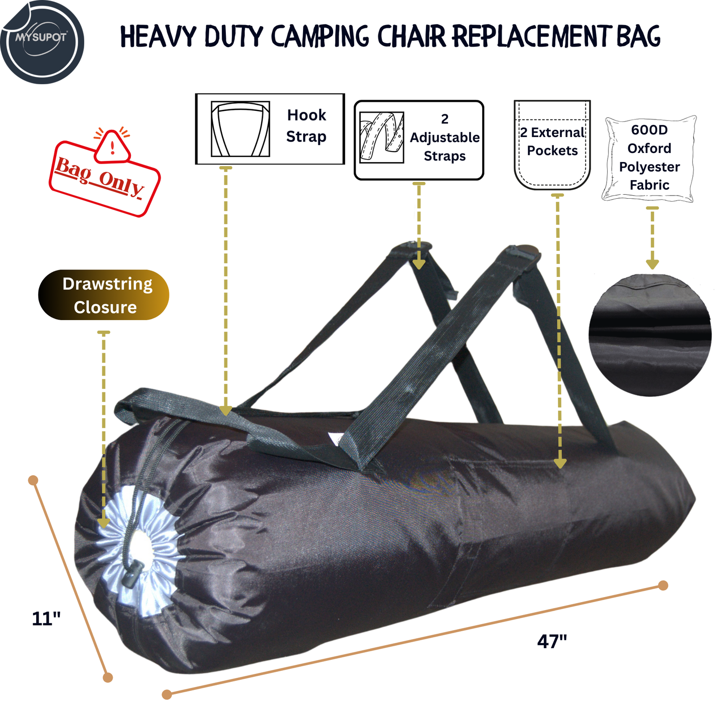 Heavy-Duty Camp Chair Bag (XL- 47' x 11") Single