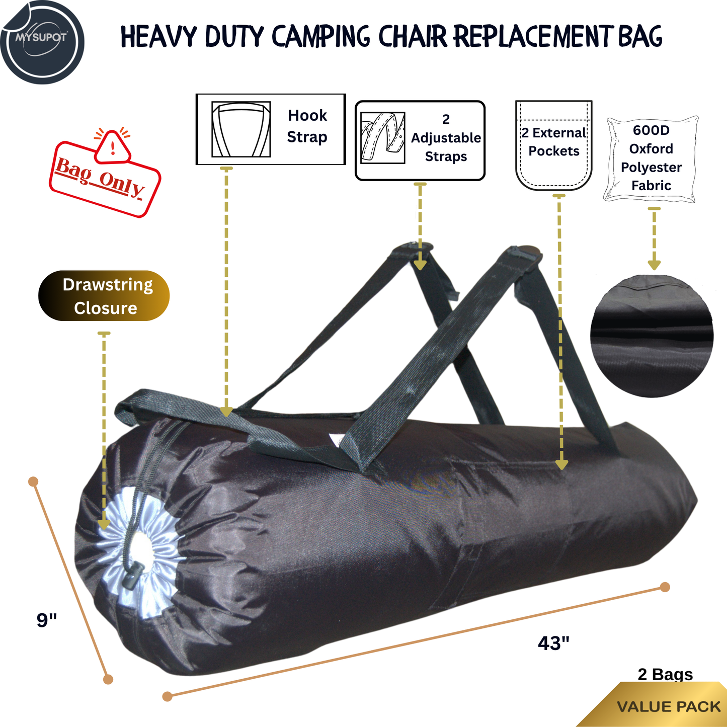 Heavy-Duty Camp Chair Bag (L- 43' x 9") Double