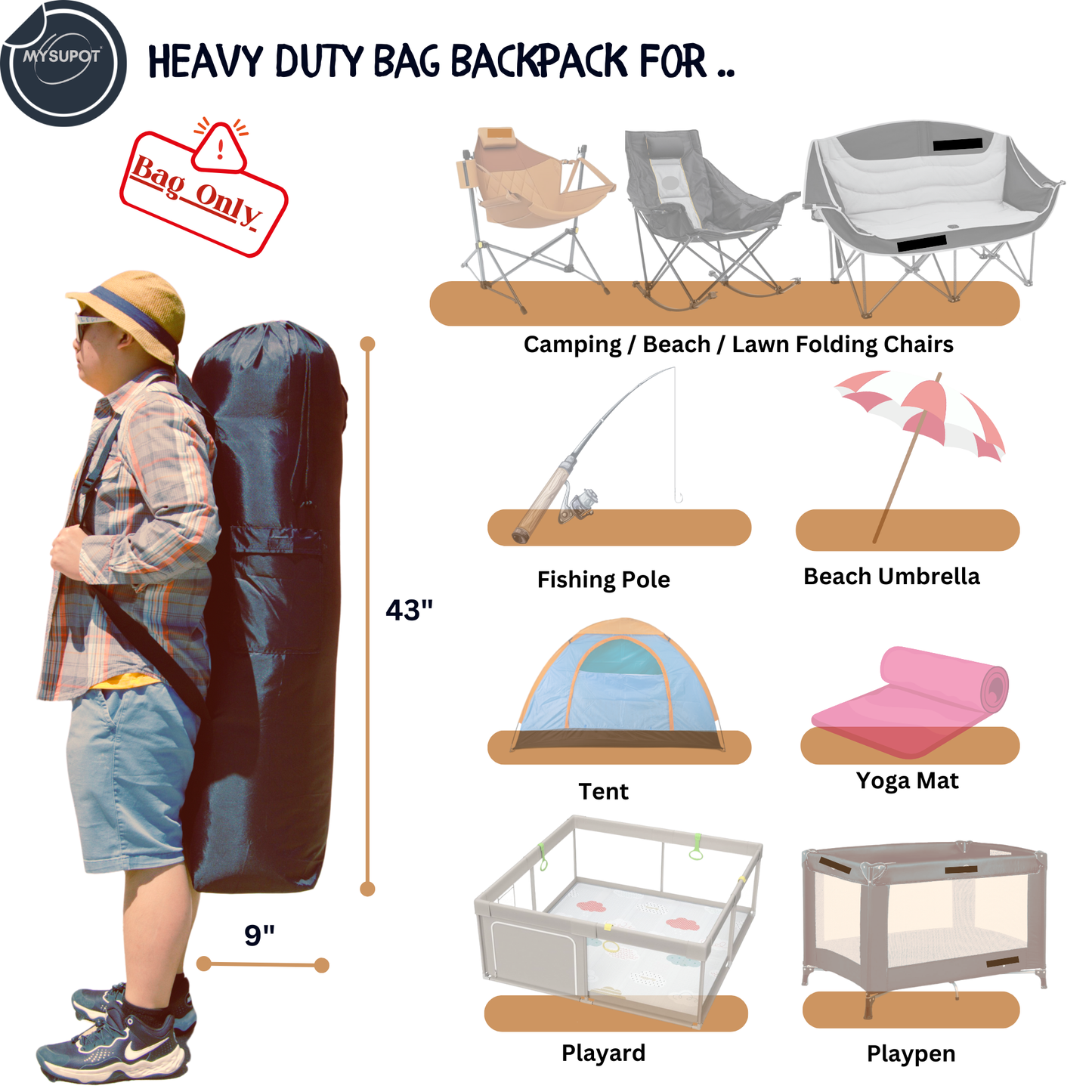 Heavy-Duty Camp Chair Bag (L- 43' x 9") Single