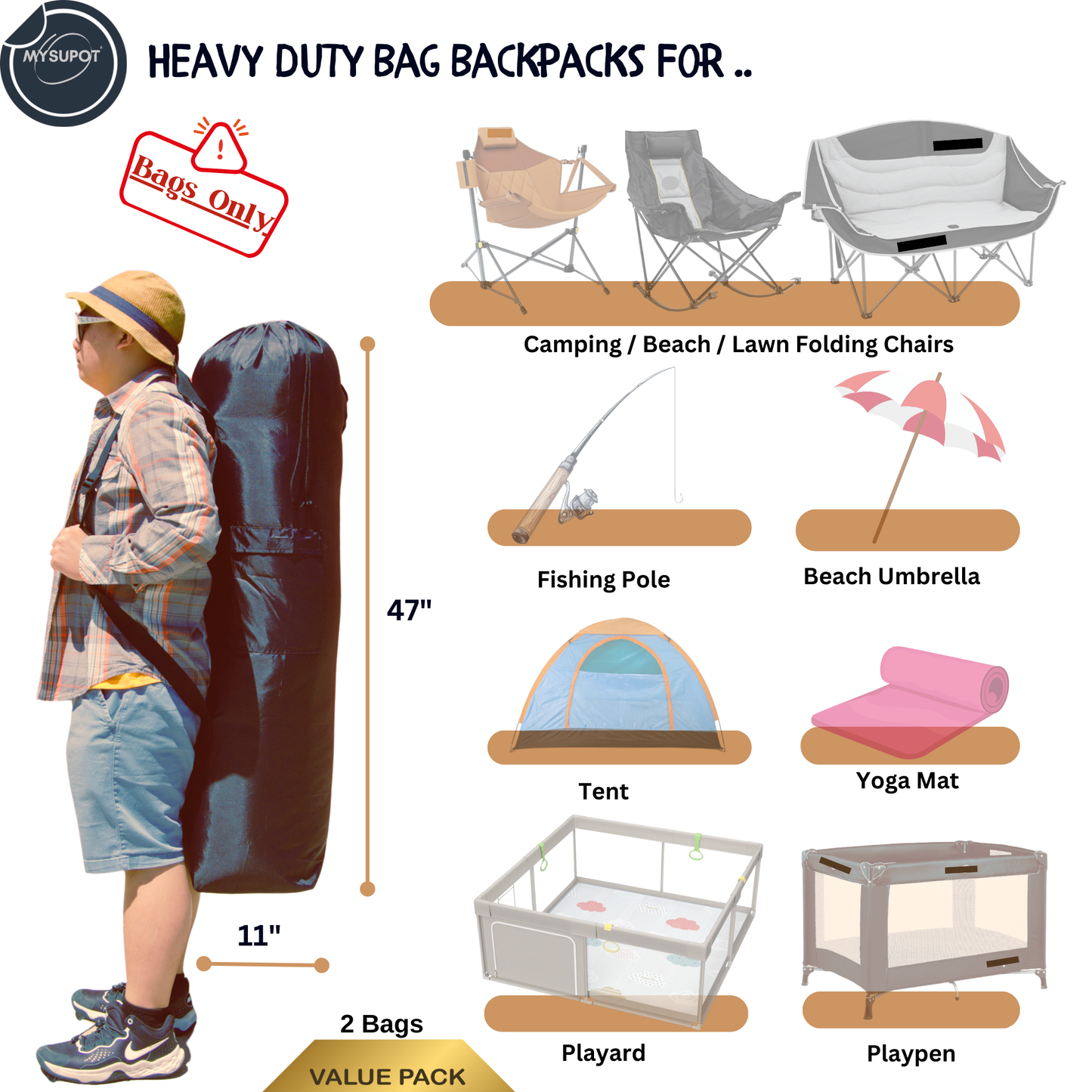 Heavy-Duty Camp Chair Bag (XL- 47' x 11") Double