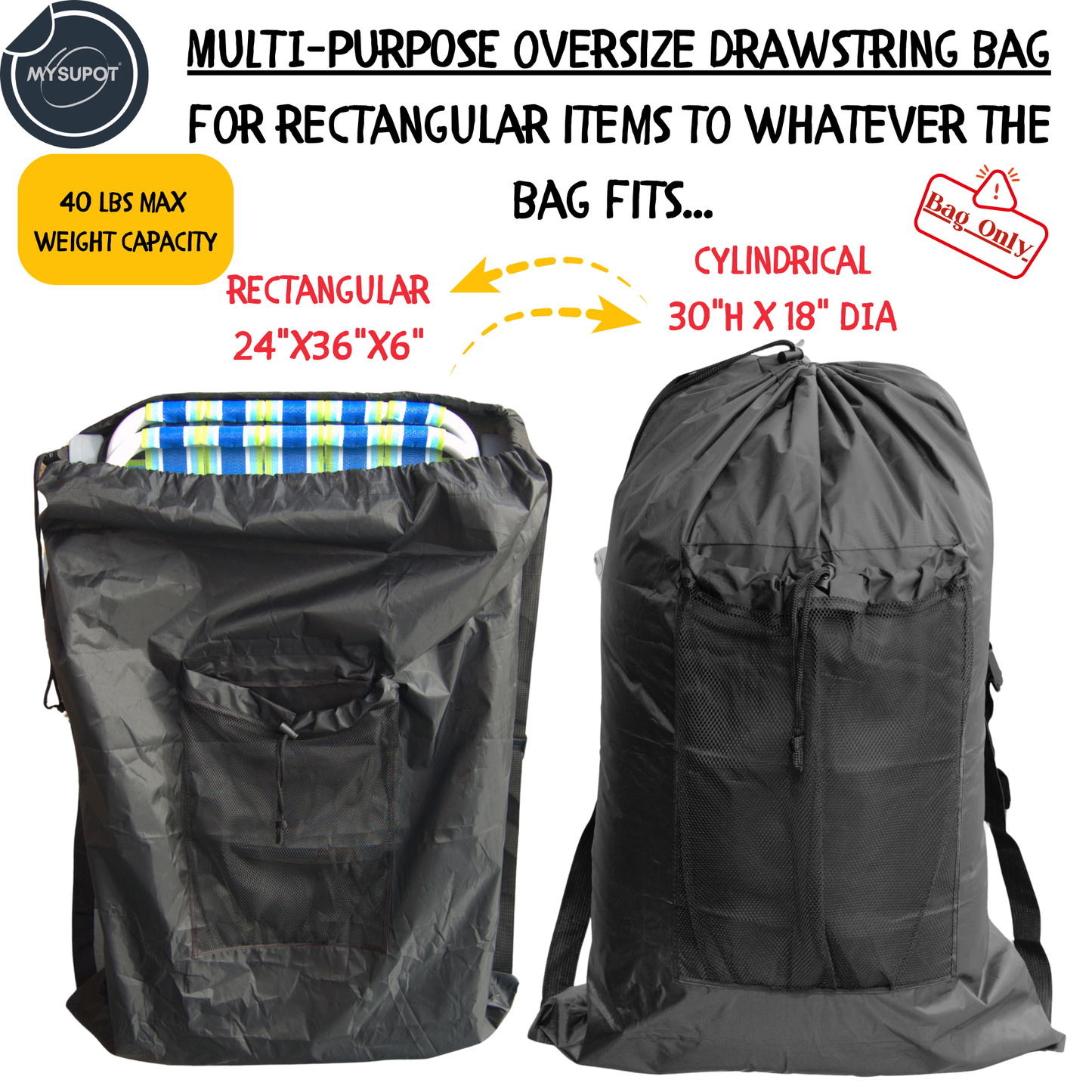 Multipurpose Bag – Lightweight 420D Polyester with Adjustable Straps (Black)