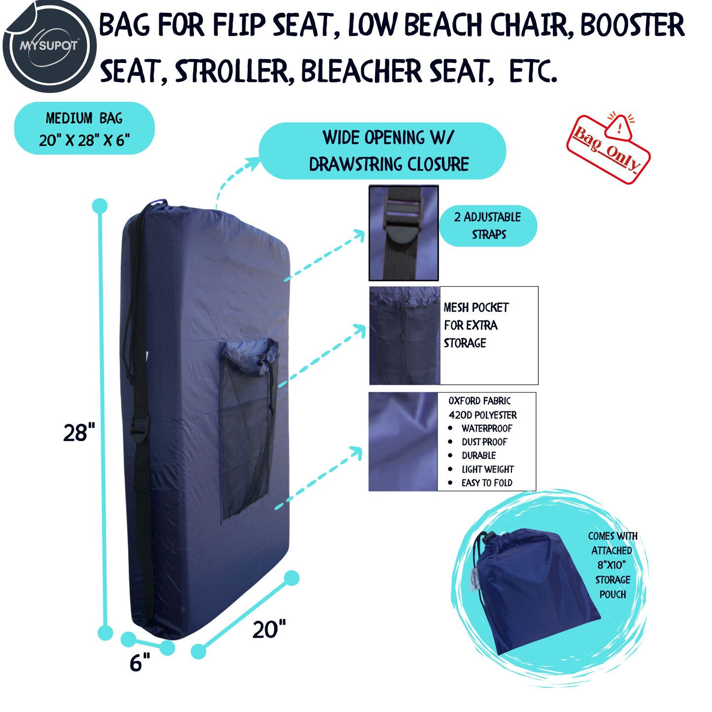 Multipurpose Bag – Lightweight 420D Polyester with Adjustable Straps (Navy Blue)
