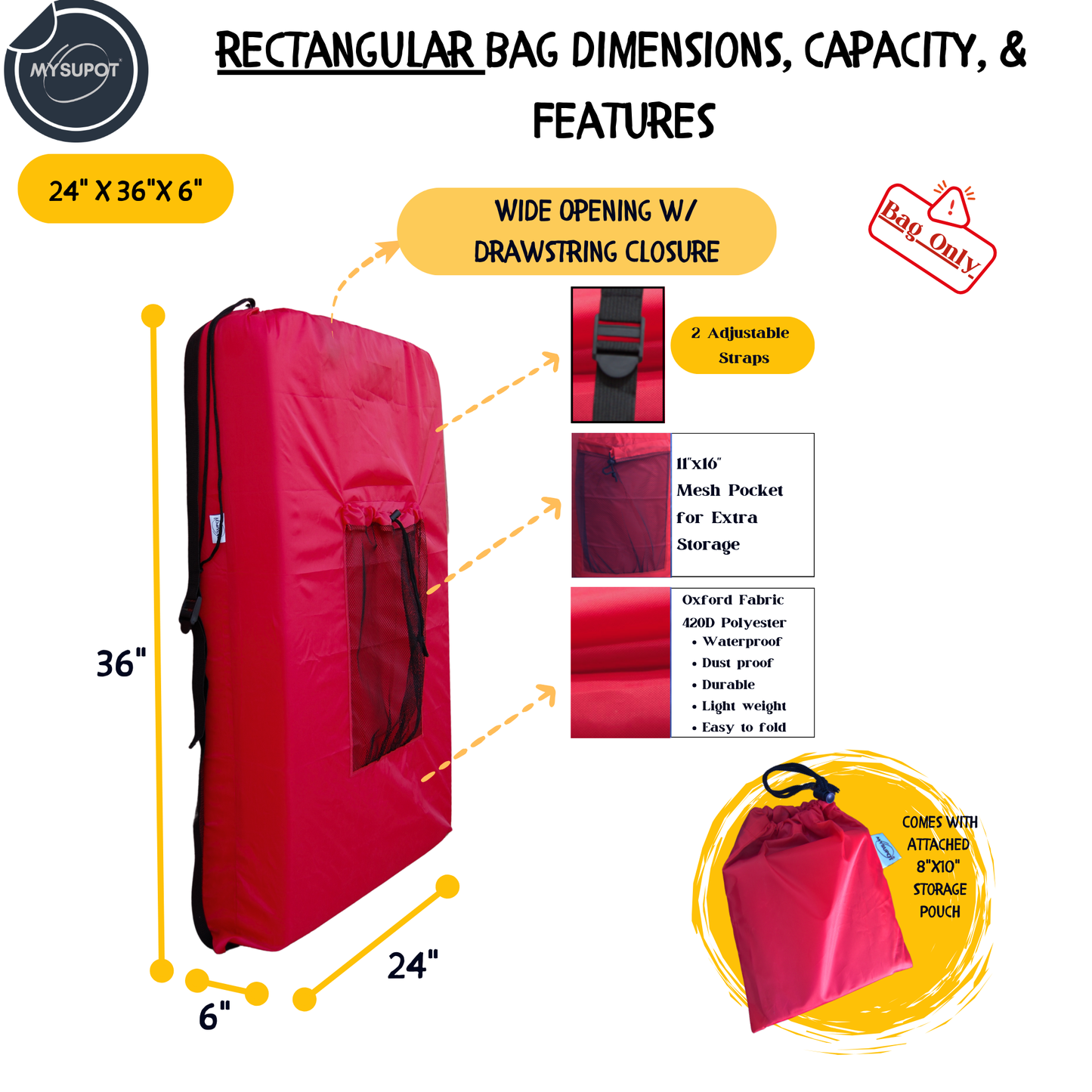 Multipurpose Bag – Lightweight 420D Polyester with Adjustable Straps (Red)