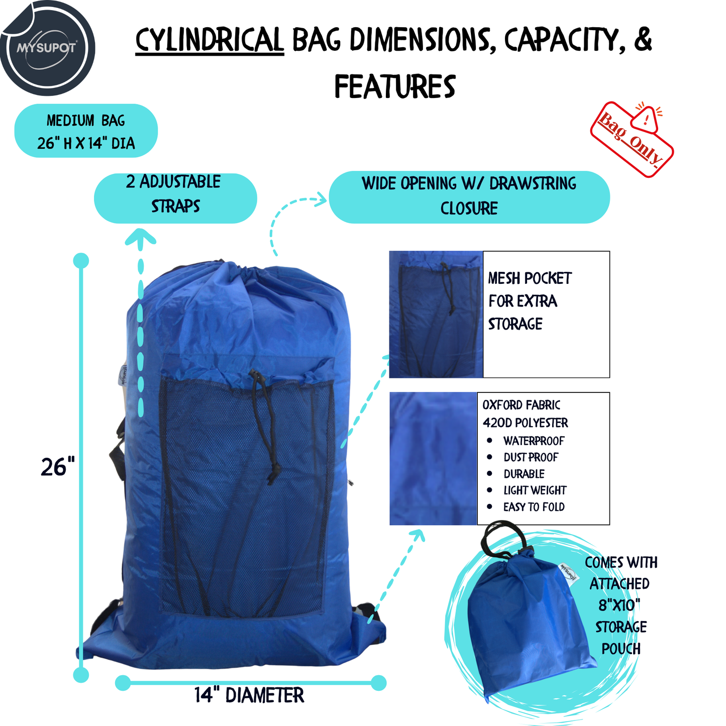 Multipurpose Bag – Lightweight 420D Polyester with Adjustable Straps (Royal Blue)
