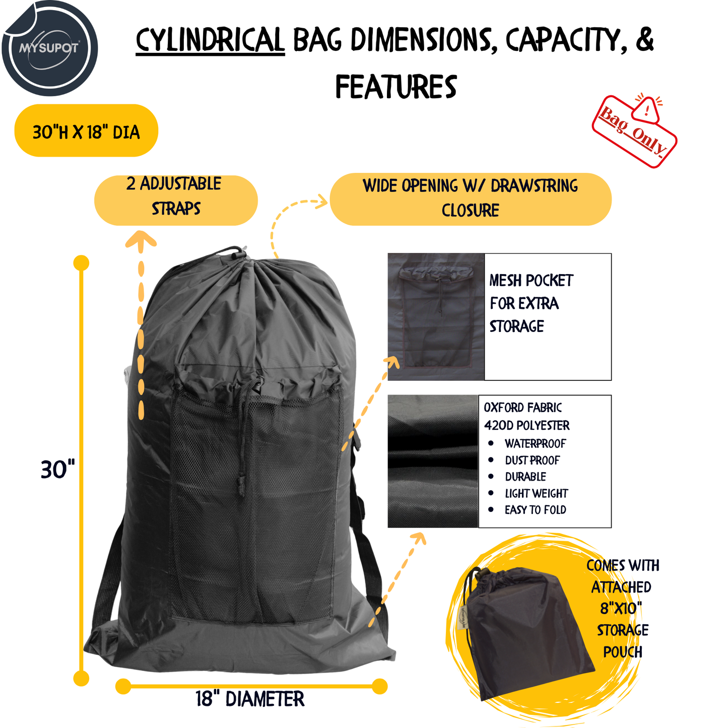 Multipurpose Bag – Lightweight 420D Polyester with Adjustable Straps (Black)
