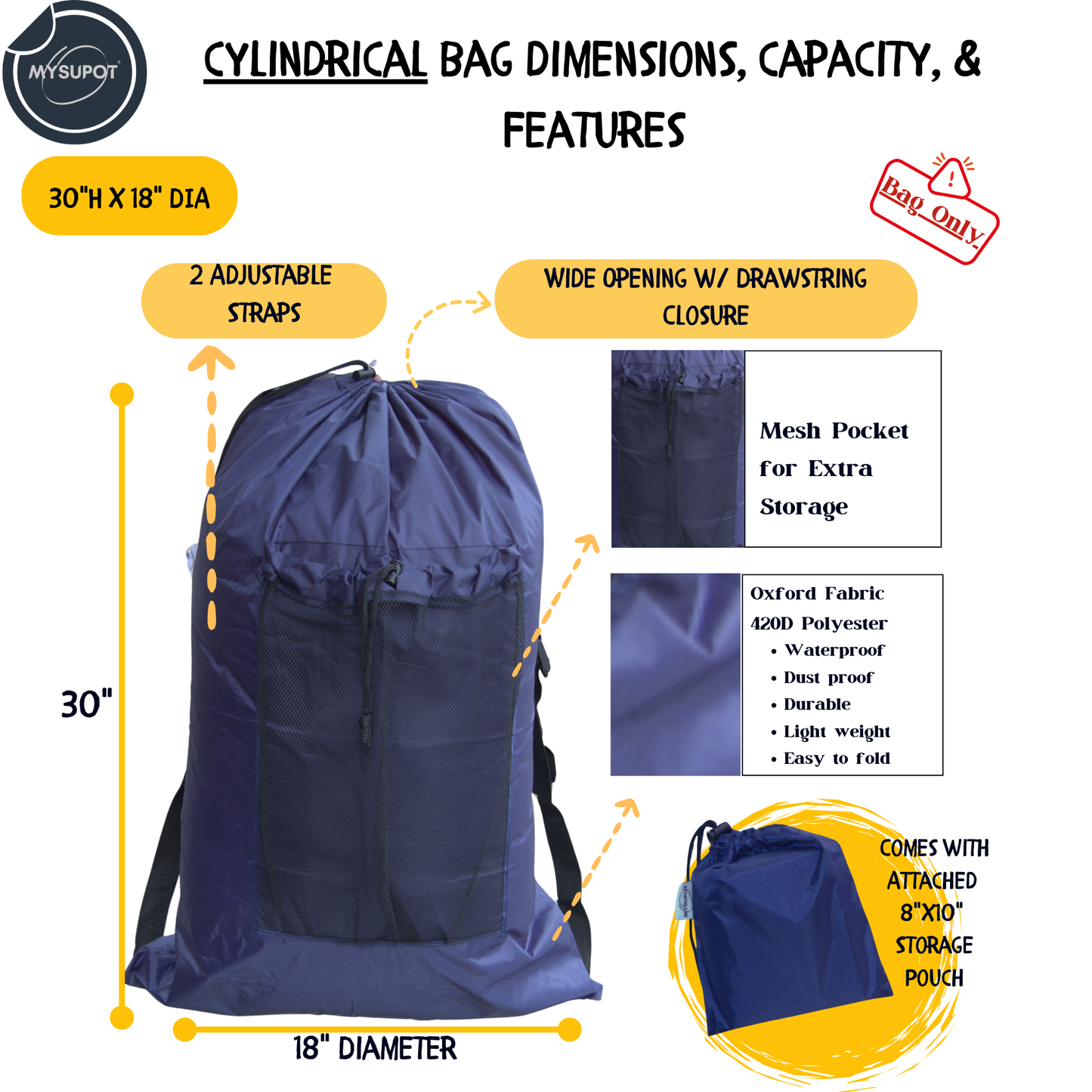 Multipurpose Bag – Lightweight 420D Polyester with Adjustable Straps (Navy Blue)