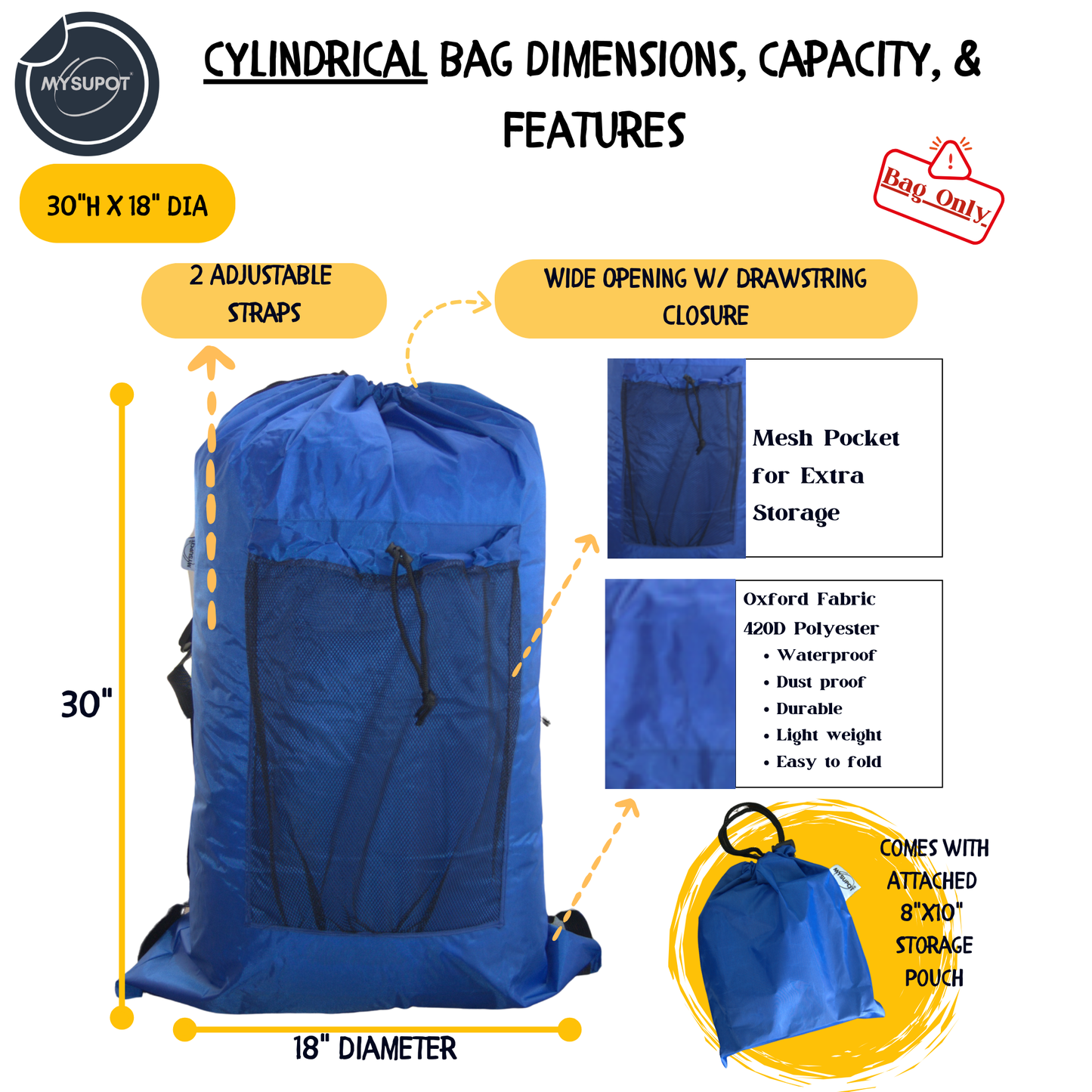 Multipurpose Bag – Lightweight 420D Polyester with Adjustable Straps (Royal Blue)
