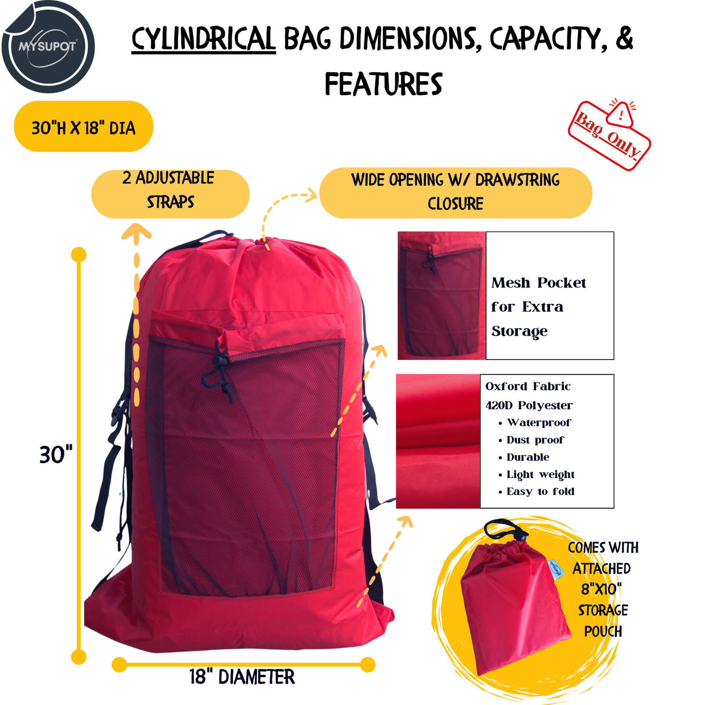 Multipurpose Bag – Lightweight 420D Polyester with Adjustable Straps (Red)