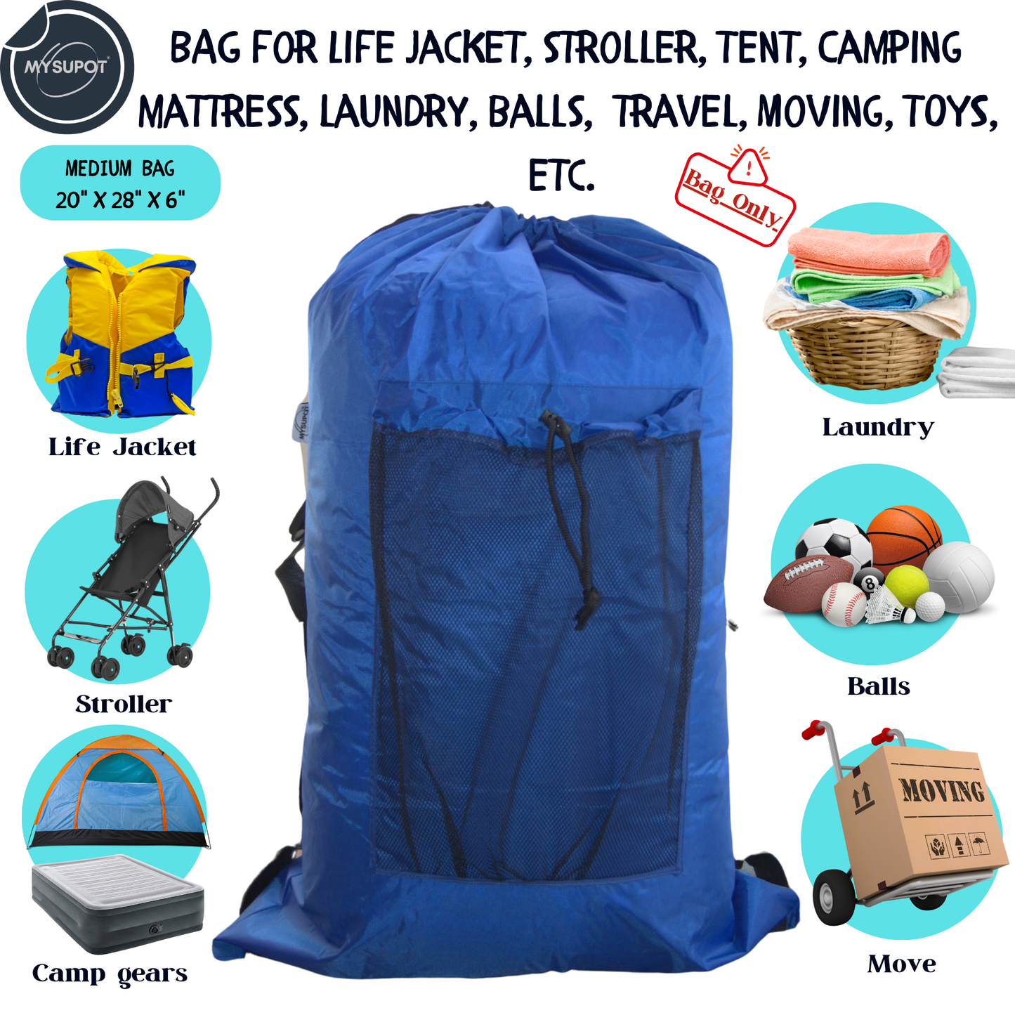Multipurpose Bag – Lightweight 420D Polyester with Adjustable Straps (Royal Blue)