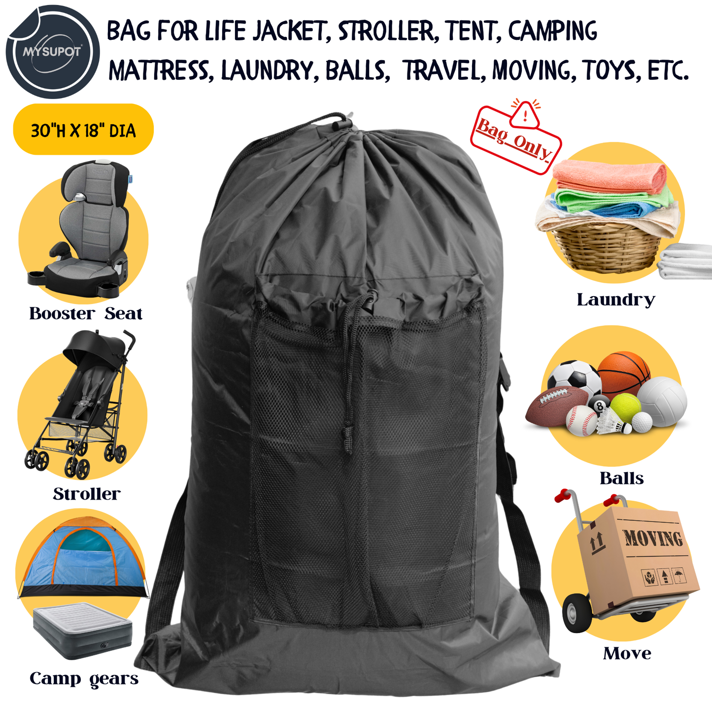 Multipurpose Bag – Lightweight 420D Polyester with Adjustable Straps (Black)