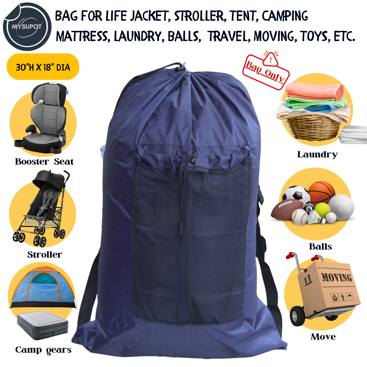 Multipurpose Bag – Lightweight 420D Polyester with Adjustable Straps (Navy Blue)