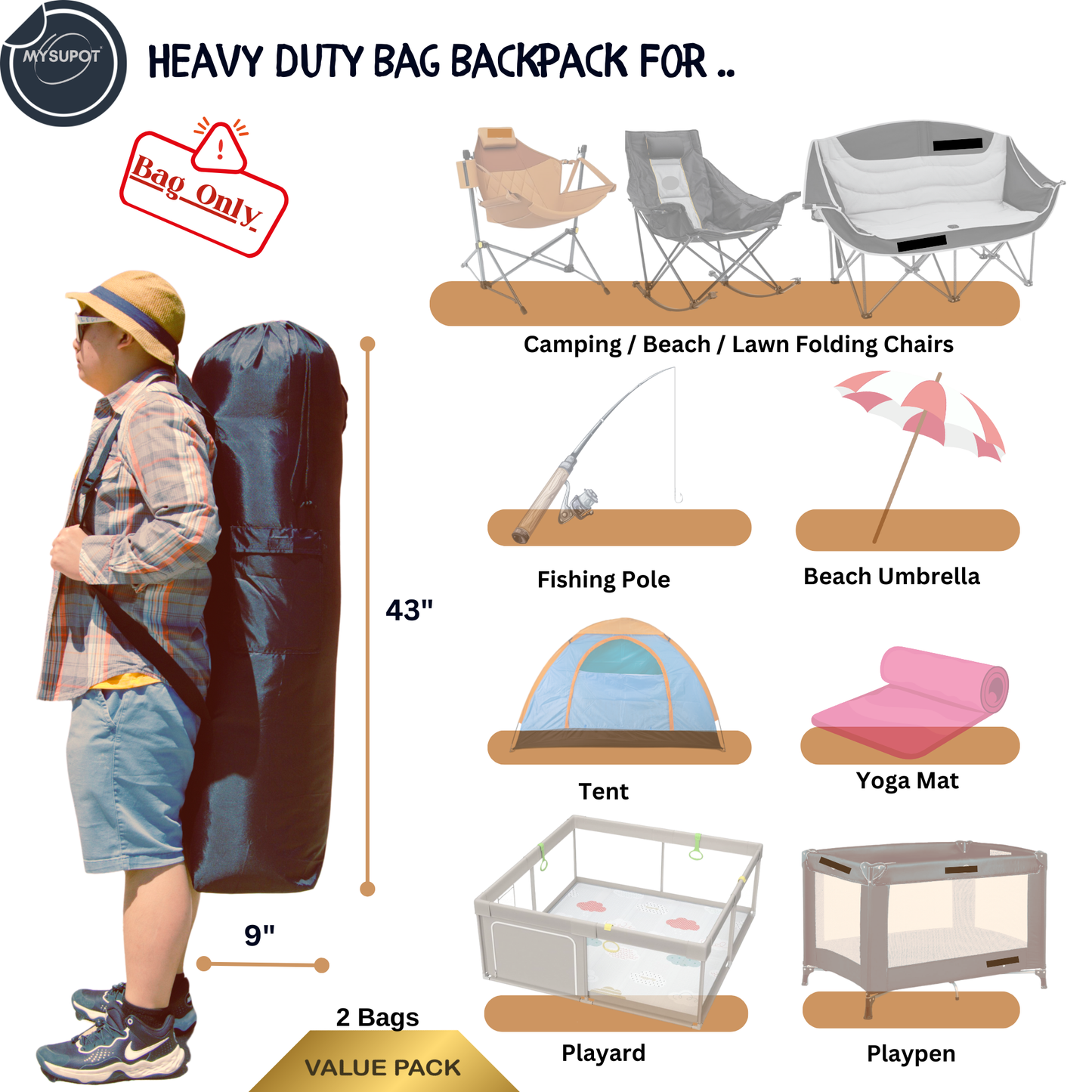 Heavy-Duty Camp Chair Bag (L- 43' x 9") Double