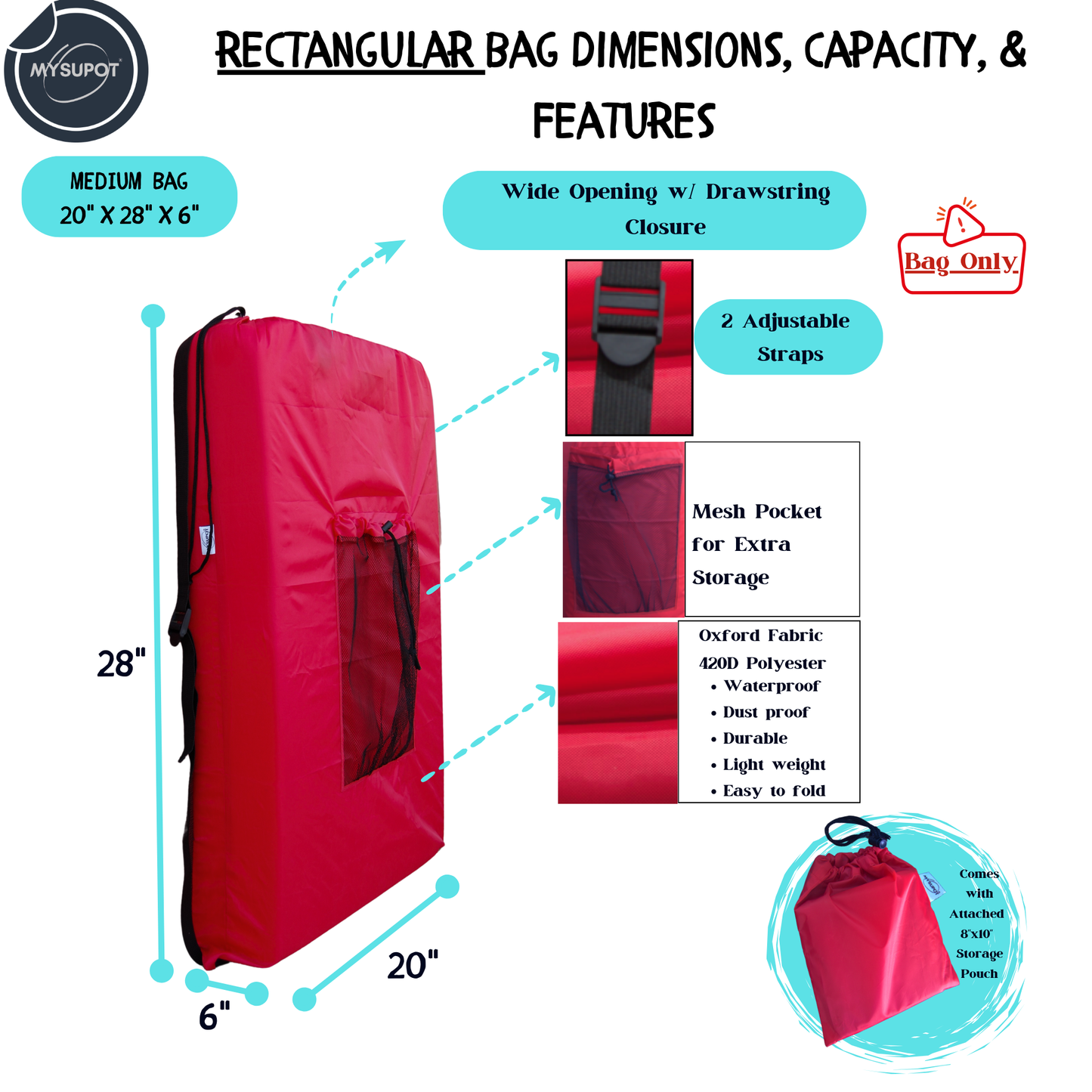 Multipurpose Bag – Lightweight 420D Polyester with Adjustable Straps (Red)