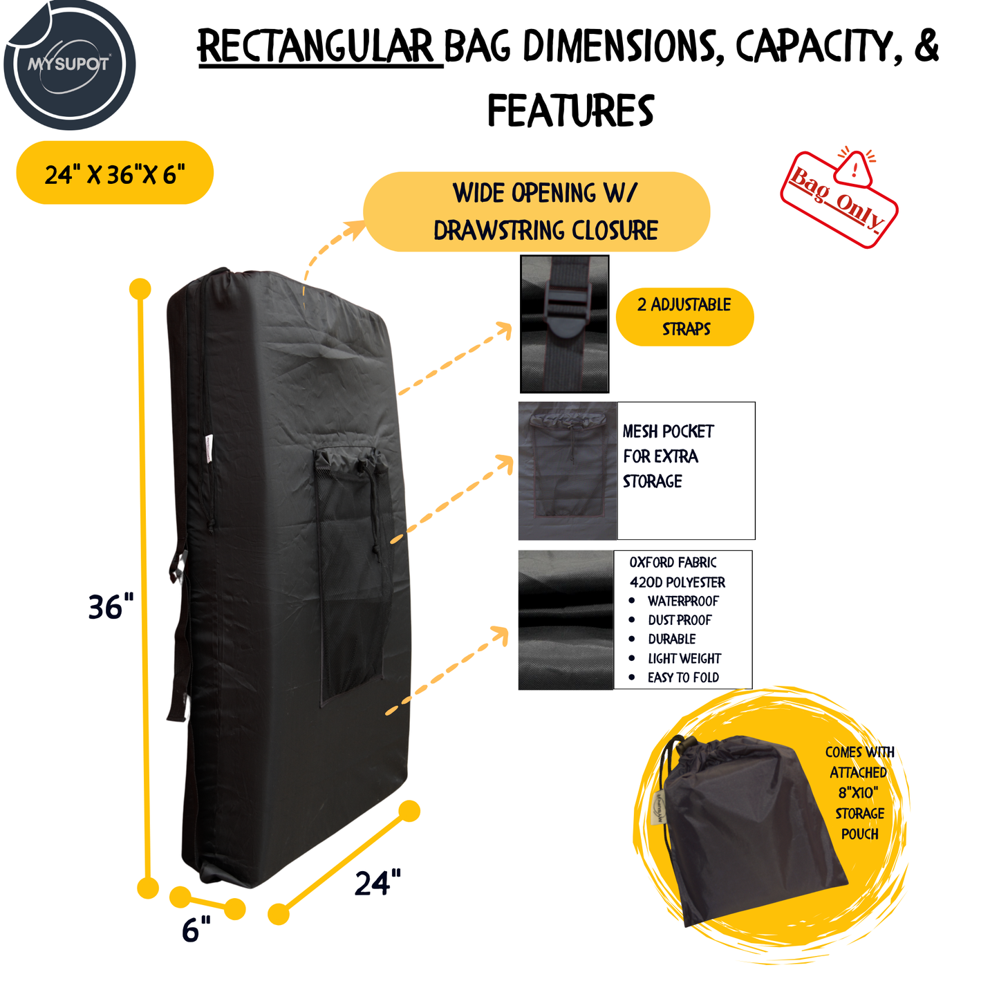 Multipurpose Bag – Lightweight 420D Polyester with Adjustable Straps (Black)