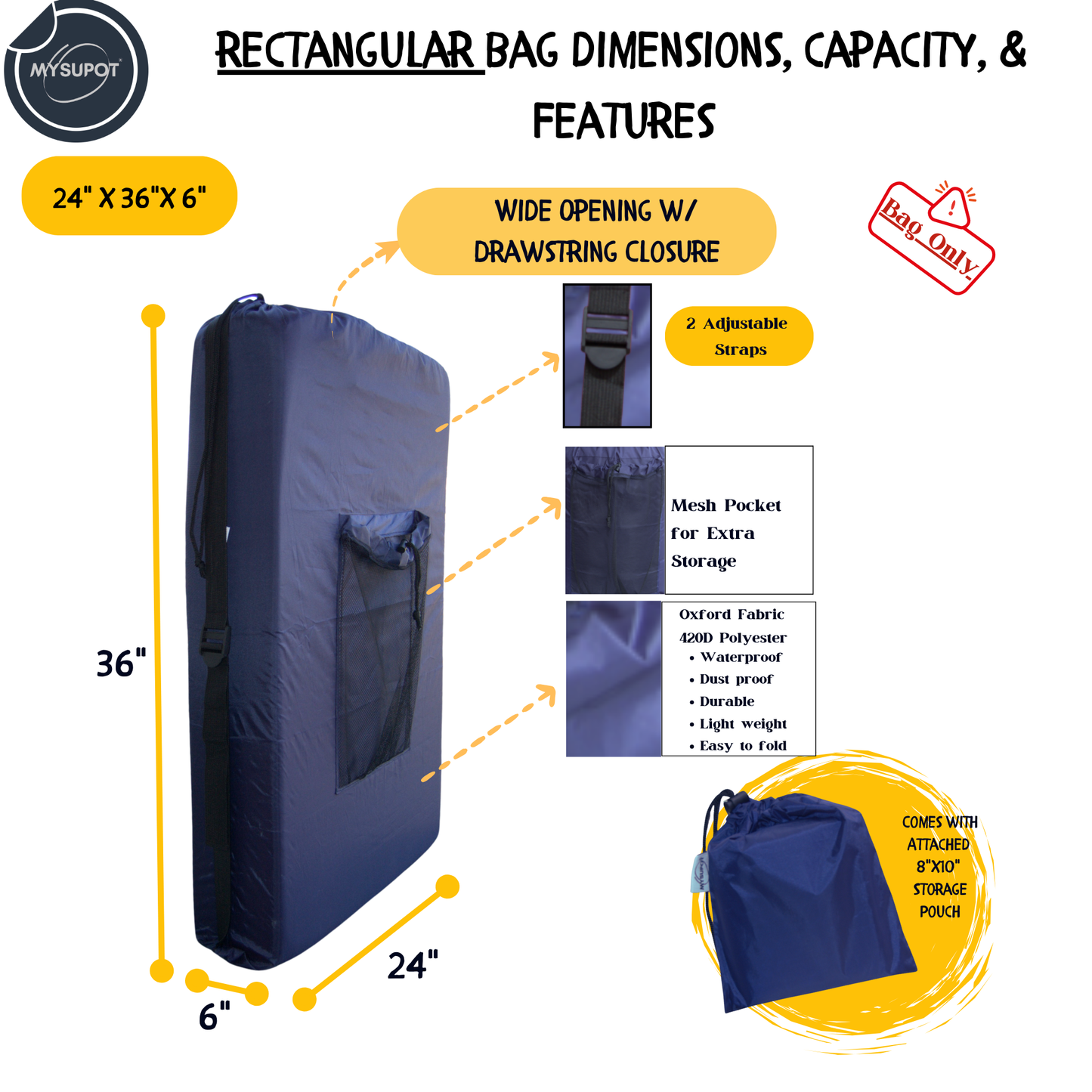 Multipurpose Bag – Lightweight 420D Polyester with Adjustable Straps (Navy Blue)