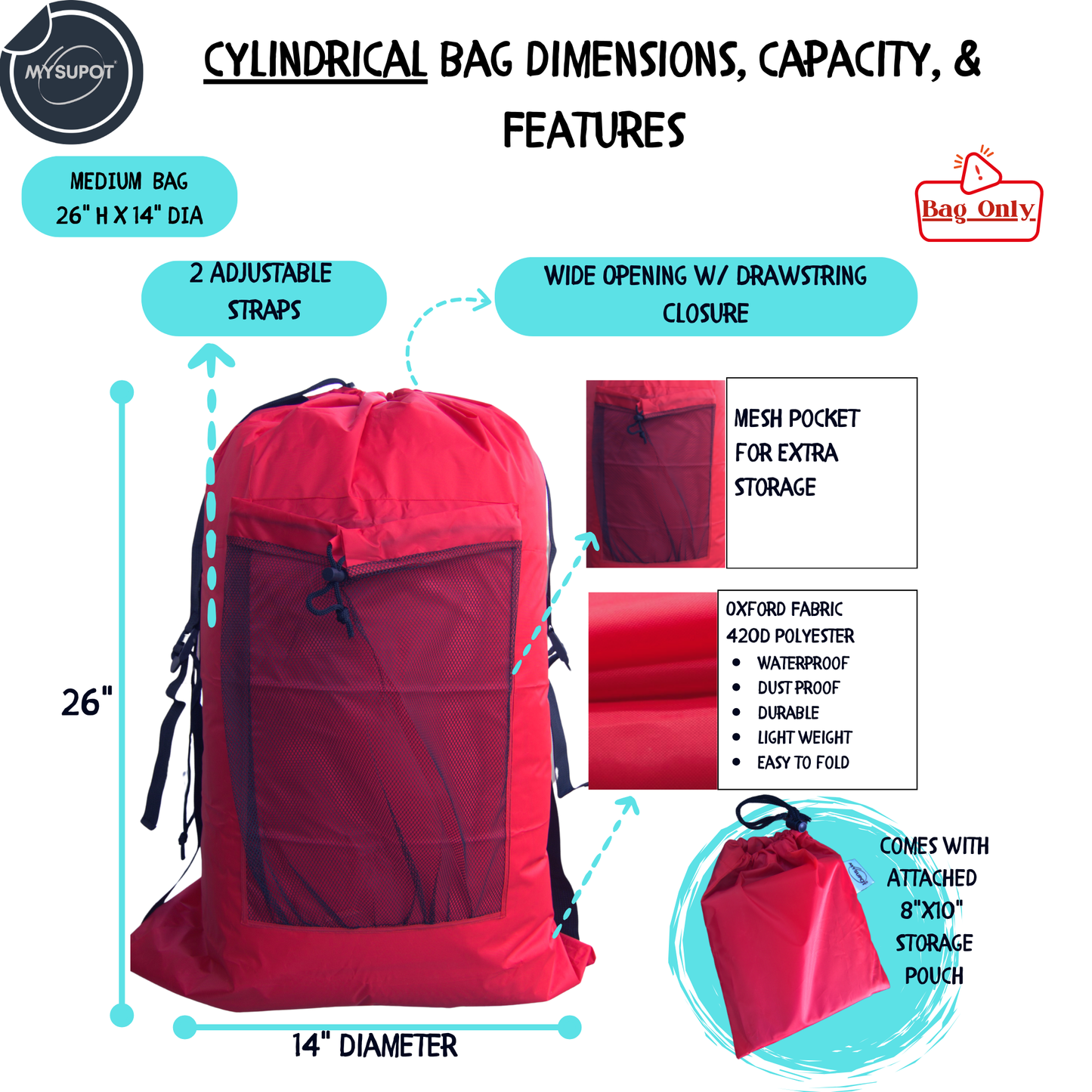 Multipurpose Bag – Lightweight 420D Polyester with Adjustable Straps (Red)