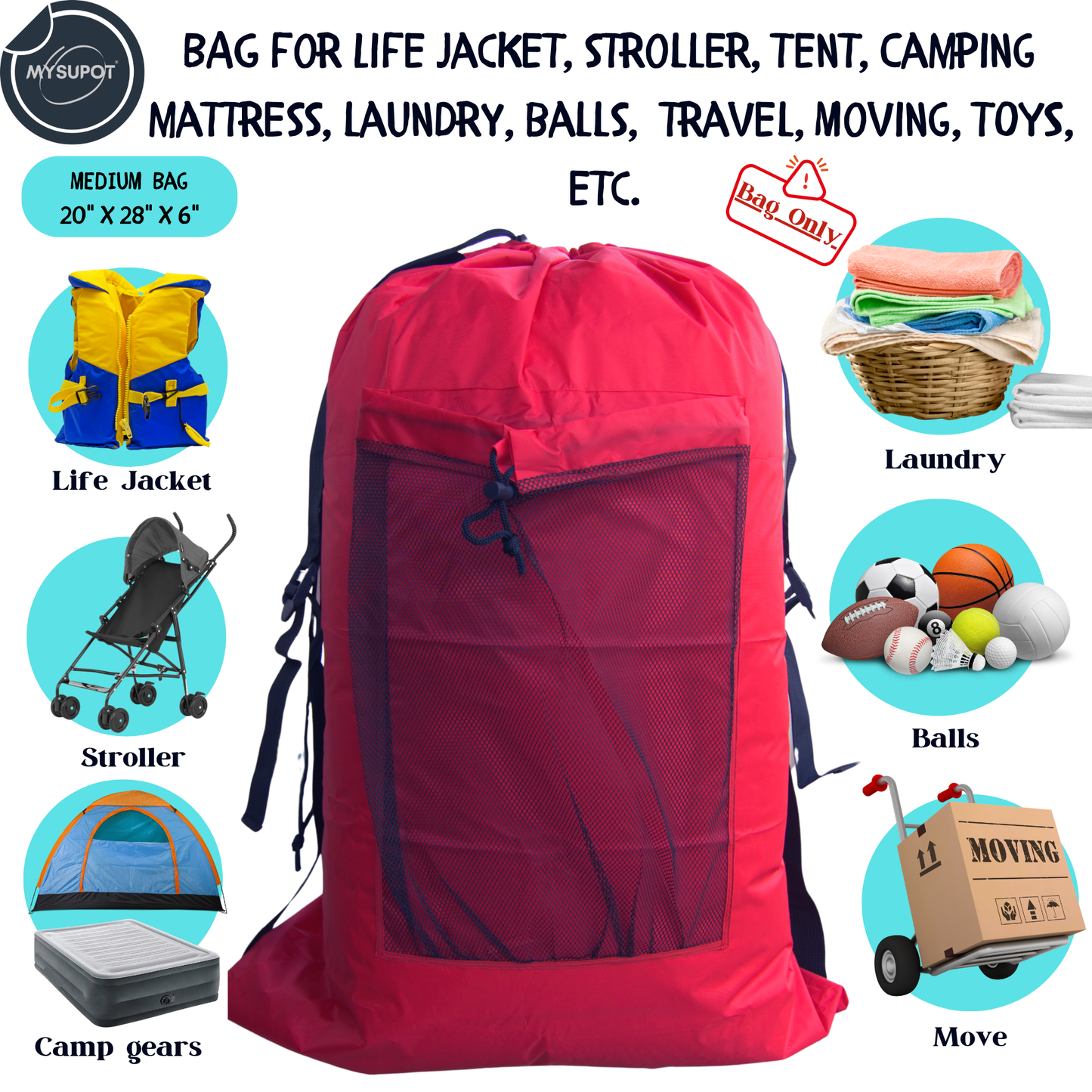 Multipurpose Bag – Lightweight 420D Polyester with Adjustable Straps (Red)