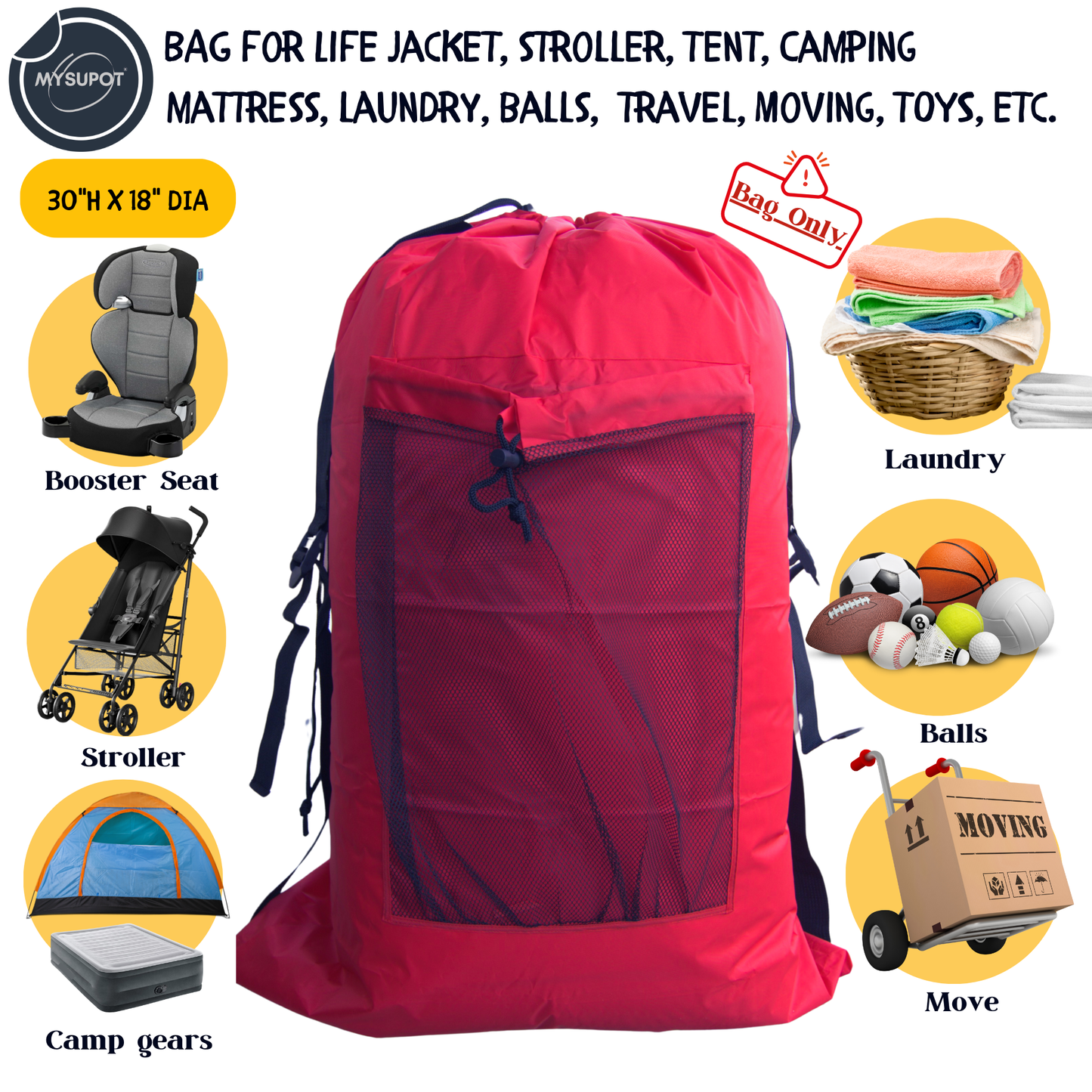 Multipurpose Bag – Lightweight 420D Polyester with Adjustable Straps (Red)